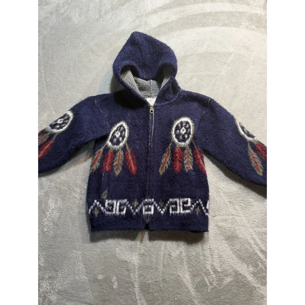 Vintage Tejidos Aly Marka 100% Wool Hooded Jacket Kids Size 4 Southwestern